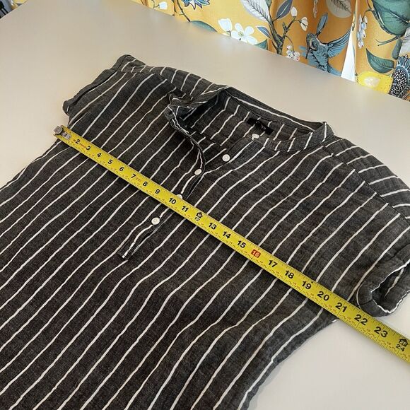 Quince Top Womens Sz S Gray Striped Organic Cotton Gauze Popover - Picture 6 of 7